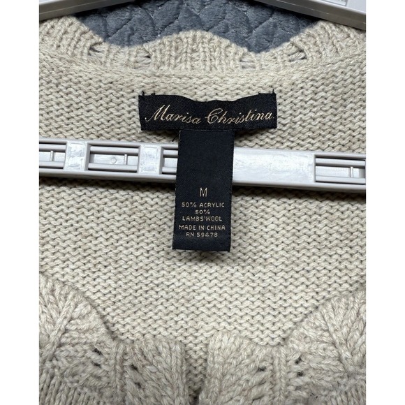 VTG Marisa Christina Button Front Cardigan Sweater M Lambswool Blend Beige Cozy‎ - Picture 4 of 7